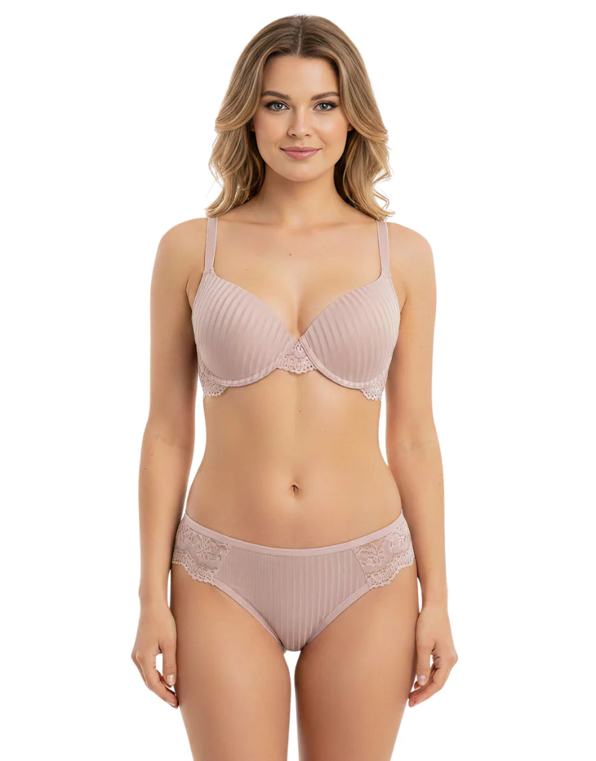 LIGHTLY PADDED WIRED BRA SET WITH TOUCH OF LACE-ROSE MAUVE