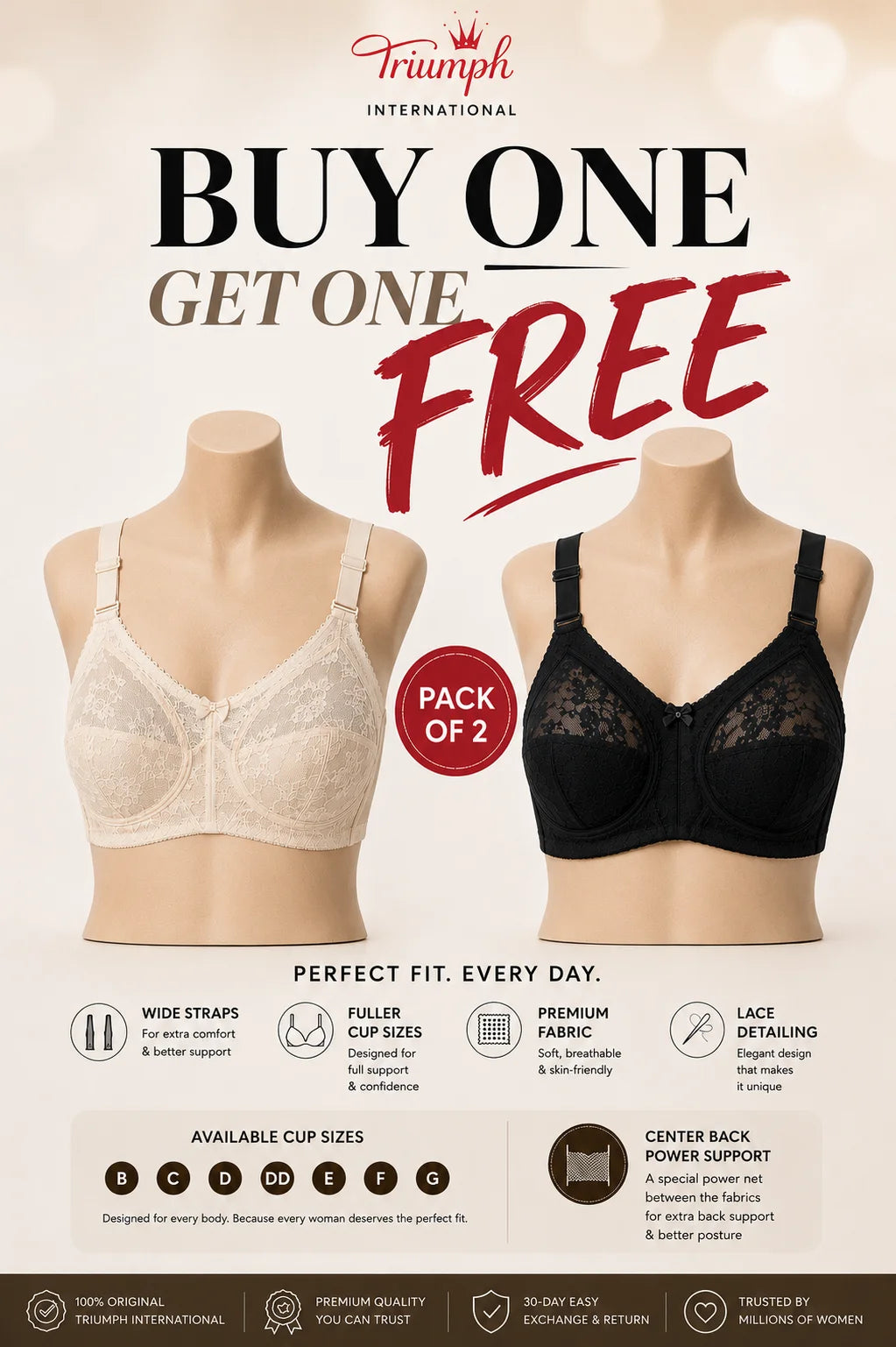BUY 1 GET 1 FREE OFFER PACK OF 02 SPECIAL BUMPER OFFER TRIUMPH DOREEN MINIMIZER BRA UPTO 70% OFF BEST BRA FOR SUMMER
