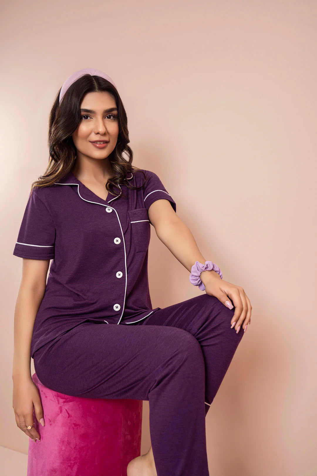 PV Plain With Contrast Piping Pajama Suit High  Quality Soft And Comfortable Imported Material  Pajama Suit With Premium Packing Sale Upt0 70 % Off Is Live Now