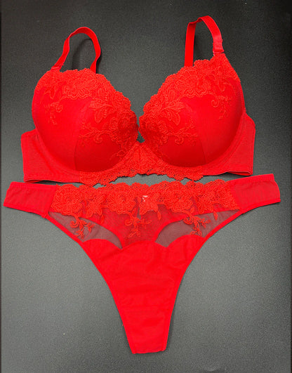 PADDED WIRED FANCY BRA WITH MATCHING PANTY-RED