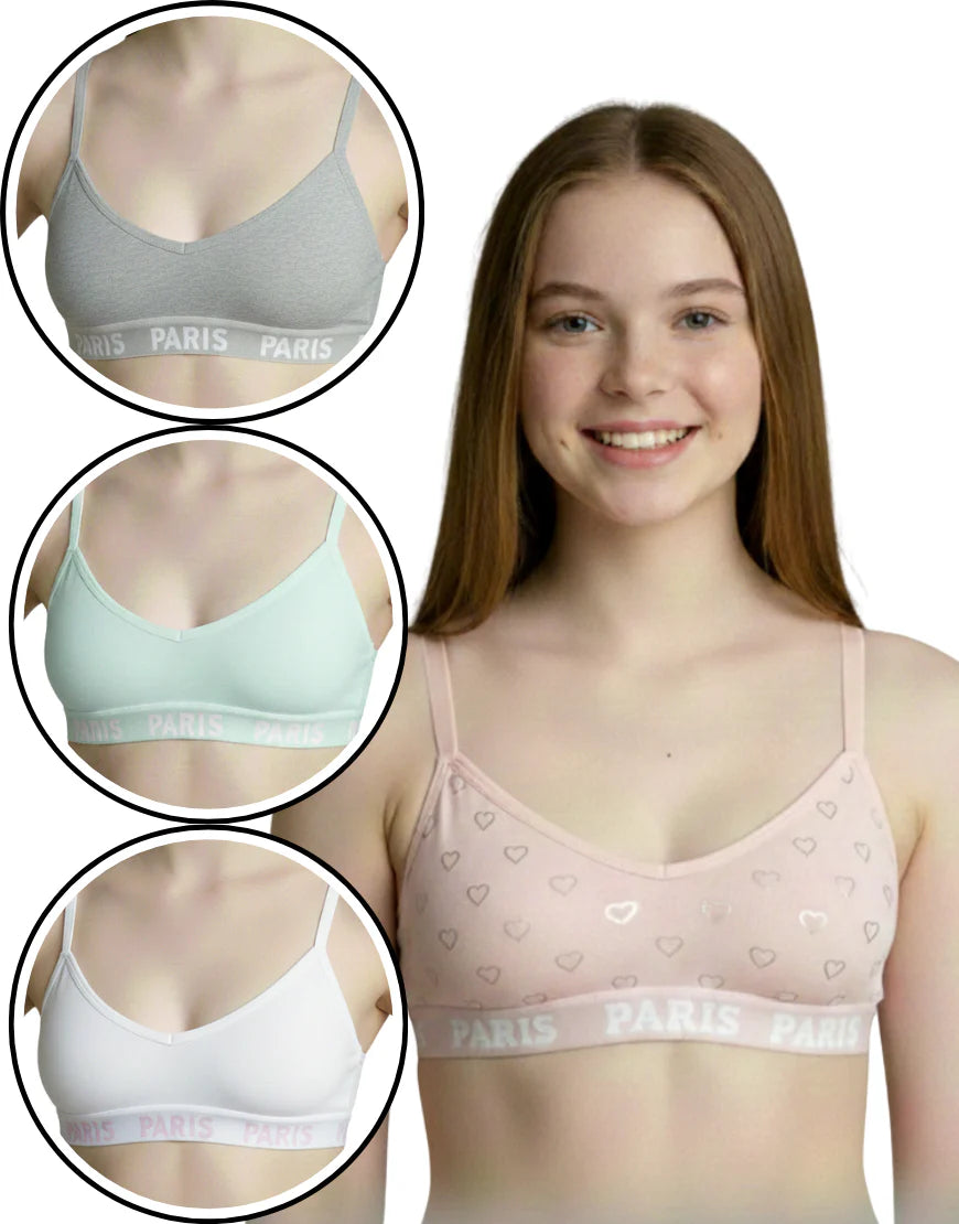 TEENS PACK OF 4 SEAMLESS TRAINING BRAS-BPINK/WHITE/MINT/GREY